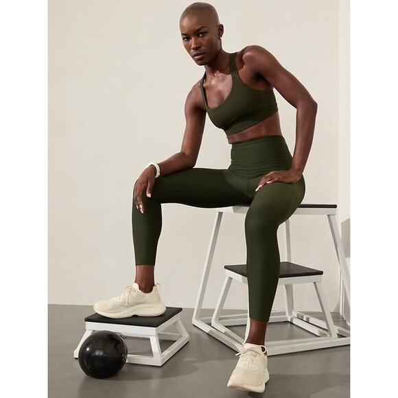 NWT Athleta Interval Stash High Rise 7/8 Leggings Aspen Olive Size Large Pocket - Picture 3 of 16